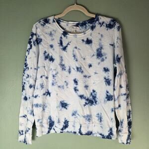 Lucky Brand Lucky Lotus Womens Large Blue White Lightweight Tie Dye Sweater